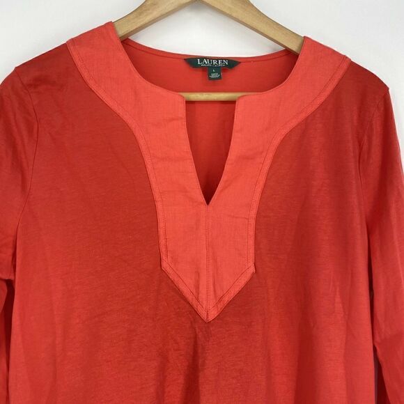 Ralph Lauren Linen Trim V Neck Shirt - Picture 2 of 5